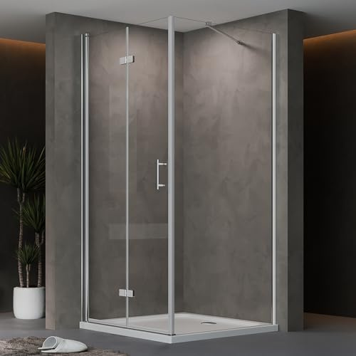 AQUENITH Duschkabine Eckeinstieg mit Seitenwand 90x90x195cm Eckdusche | Rahmenlos Duschtür mit Festem Seitenteil,6mm Sicherheitsglas ESG Klarglas Nano-Beschichtung,flexible Montage,Hebe-Senk-System