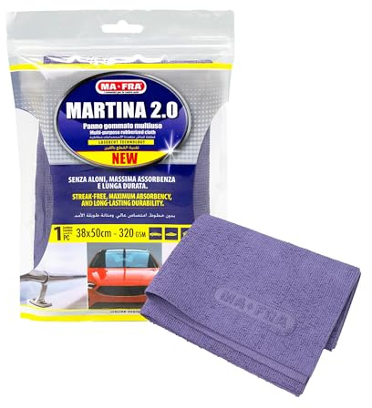 Mafra Martina 2.0 Tuch, 1 Stück - Mehrzweck-Gummiertuch, saugfähig, streifenfrei, optimal zum Trocknen und Reinigen empfindlicher Oberflächen, Auto, Glas, Leder, Stahl, Mikrofaser 38×50 cm