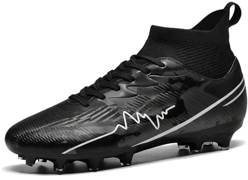 NUTTOPL Zapatillas de Fútbol Hombre Spike Profesionales Atletismo Calzado de Fútbol Turf Training Zapatillas de Deporte Equipo Futbol de Competición Negro 43 EU