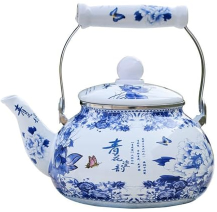Bouilloires sifflantes pour cuisinière, théière Classique en émail, théière en Porcelaine Bleue et Blanche, 2,5 L