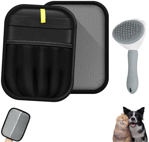 ORHOMELIFE 2 stycken djurhårsborttagare, handskar och kattborste, hundborste | En-klick-rengöring, dubbelsidig pälshandske för hundar och katter, med antistatisk, underullborste för långhår kort hår