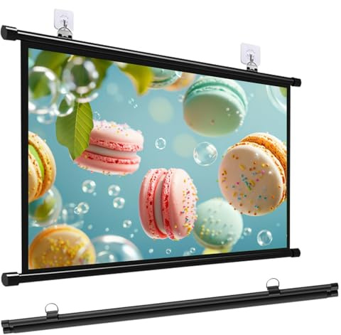 Pull Down Projector Screen, 60/72in Wall Ceiling Mounted Roll Up Movie Screens for Office Presentations Home Theater(72in 4:3)