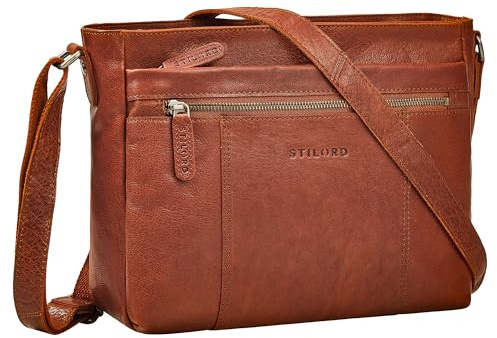 STILORD Bianca Mittelgroße Ledertasche Damen Handtasche Schwarz Mittelgroß Echtleder Damentasche Vintage Umhängetasche Leder Schultertasche Crossbody Bag mit Reißverschluss