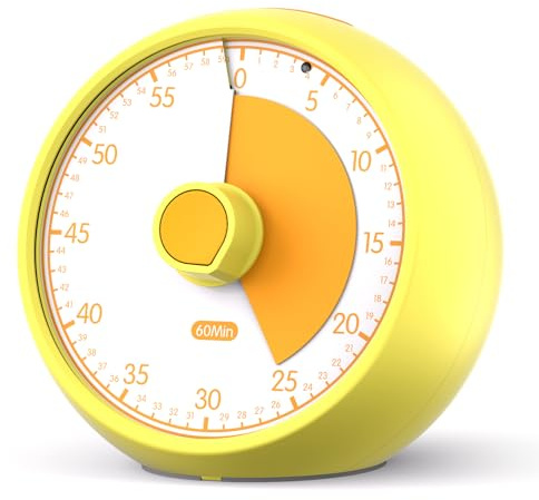 Minuteur Visuel Enfant 60 Min - Timer Compte à Rebours Silencieux avec Alarme, Outil de Concentration TDAH/Autisme pour Gestion Temps Devoirs, Tâches & Cuisine (Yellow)