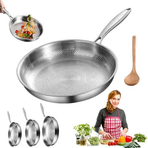 Gienslru 26/28/30cm Padella In Titanio Puro, Padella Titanio Martellato Senza Rivestimento, Lavabile In Lavastoviglie, Fino a 750 °F, Funziona Su Ogni Piano Cottura (Senza coperchio, 28cm)