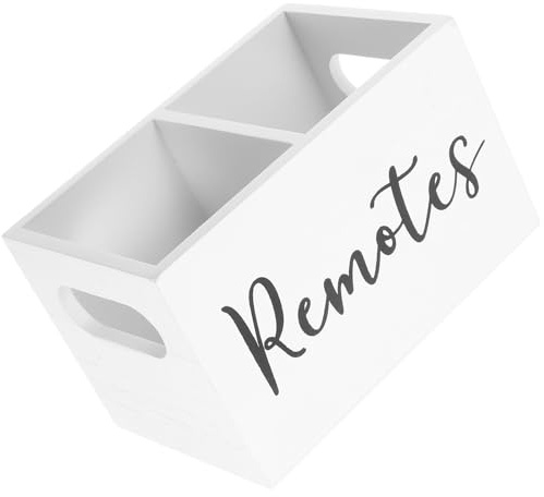 ANDRESLAD Organizador Rústico de Mandos a Distancia de Madera con Compartimentos Soporte para Mando de Oficina y Salón Caja de Almacenamiento Blanca para Mesa 1 Unidad Cesta Funcional