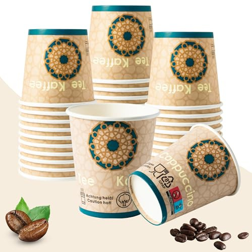200er Kaffeebecher 200 ml (8 oz) – stabile Pappbecher für Heiß- & Kaltgetränke – Einweg Trinkbecher - Coffee To Go Pappbecher ohne Deckel – umweltfreundlich, hitzebeständig & HLKauf-Block