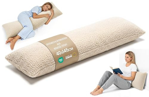 Totsy Baby Cuscino per dormire sul fianco 40x145 cm – cuscino lungo ergonomico Body Pillow fodera Bouclé morbido traspirante sfoderabile – certificato OEKO-TEX Crema