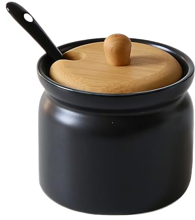 XNXYZABCE Sucrier en porcelaine avec couvercle et cuillère, Sucrier en céramique avec couvercle et cuillère, 200 ml, for bar à café, noir blanc(Black)
