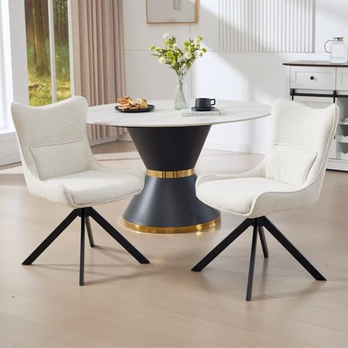 DAYALANE Lot de 2 Chaises Salle à Manger Pivotante Chaise de Cuisine Assise Rembourrée en Chenille épais Chaise Pivotante à 360° pour Bureau Salon Chambre, Beige
