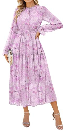 GRACE KARIN Women Long Sleeve Floral Chiffon Maxi Wedding Guest Dresses