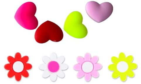 Fluxioxtna 8 piezas de raqueta de silicona suave con diseño de corazón y flores, amortiguadores de vibraciones, amortiguadores de tenis, squash, amortiguadores de raqueta de tenis