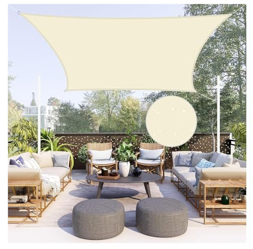 Vela ombreggiante Rettangolare 4x5m Impermeabile Tenda a Vela Protezione Parasole per Giardino Esterno Terrazza,Beige,4m×6m