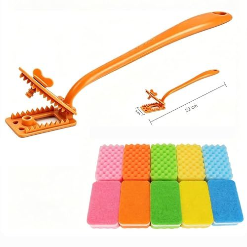 AZfutu Kitchen Sponge-Long Handled Washing Up Brush With 10 Replaceable Sponge Heads For Sink, Hob & Grill Clip Holder Keeps Hands Dry & Clean