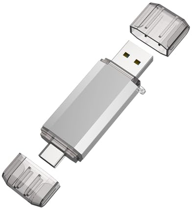 RAOYI 128GB USB C Flash Drive, 2 in 1 USB 3.0 Type C Dual OTG Metal Thumb Drive Jump Drive Memory Stick with Keychain Suitable for USB-C Smartphones, MacBook, Computers and Tablets (Silver)