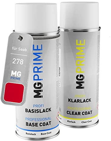 MG PRIME Billack Spray can set för Saab 278 / 4VU Laser Red/Laserrot Base coat klarlack spray can 400ml