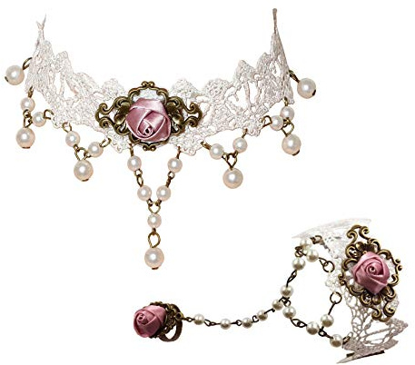 MILAKOO Dentelle Blanche Style Gothique Gland Fleur Pendentif tour de cou Princesse Lolita Collier Bracelet Ensemble