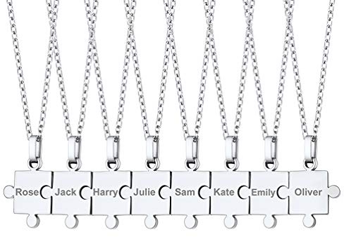 PROSTEEL personalisiert Puzzle-Teile Anhänger Kette 2/3/4/5/6/7/8 Stücke mit 55cm/2mm Rolokette Edelstahl/18k vergoldet Namensketten Gravur Ketten für Familien Freundschaft Partnerschaft