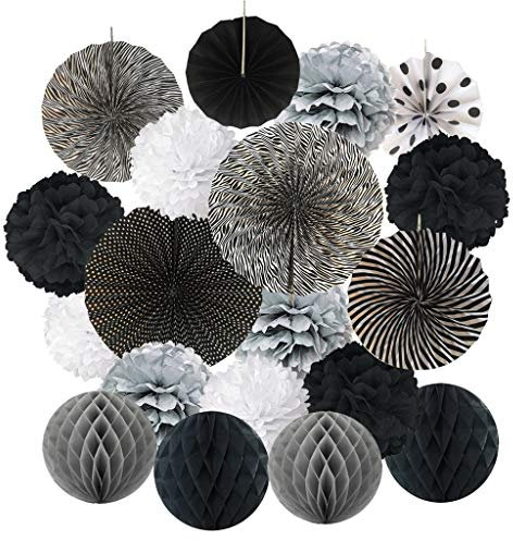 Lazzboy Hängende Papierfächer Blumen Ball Seidenpapier Blumen-und Bienenwaben Bälle Papier Pompoms, Wabenbälle Dekorpapier Parteien Hauptdekorationen (Schwarz)
