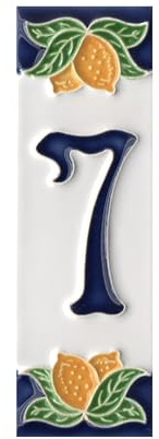 Numéros de maison, chiffres et lettres en céramique italienne, motif citron, dimensions du carreau : 10 cm x 3,5 cm Cadres de 3 à 6 carreaux (numéro 7)