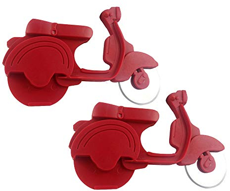 Lot de 2 coupe-pizza en forme de moto - Roulettes de coupe anti-adhésives en acier inoxydable - Pour la cuisine - Accessoires de pendaison de crémaillère - Rouge