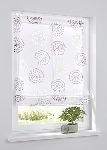 Kutti Ösenrollo Bella Ausbrenner Weiss Bedruckt Kreis Motiv Rose, türkis, Höhe 140 cm, incl. Fensterhaken (Rose, 80 x 140 cm)