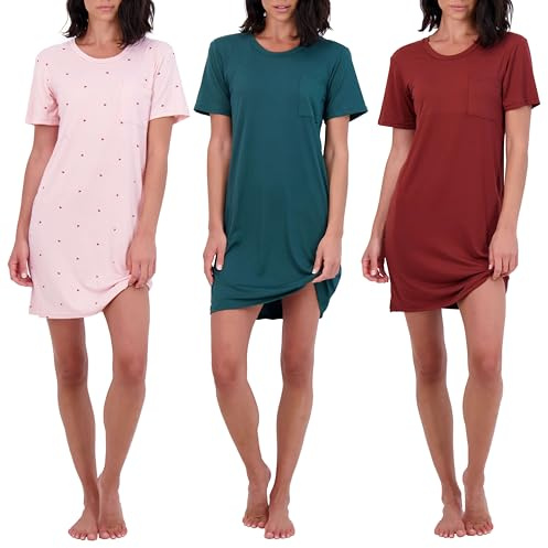 Real Essentials 3 Pack: Women's Short Sleeve Nightgown Dress – Nightshirt Pajama Sleep Shirt Sleepwear