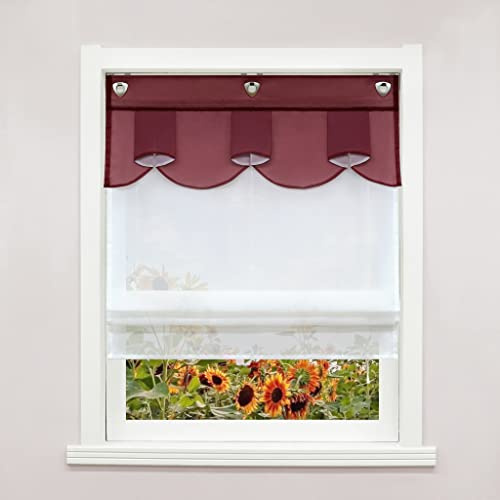 Delien Raffrollo ohne Bohren mit Hakenaufhängung Transparente Raffgardine Doppelschichtiges Ösenrollo »Bogen« Wohnzimmer Rollos Moderne Fenster Gardine 1 St. BxH 60x140cm,Weinrot