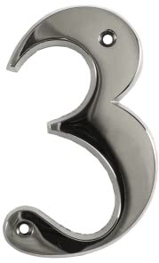 UAP House Numbers - 3 Inch Door Numbers Signature Screw Fix Bevelled Edge For Front Door, Address Number Screw On For Doors And Gates, Letter Times Roman Font (Number 3, Polished Chrome)