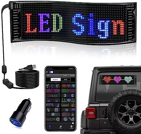 DIYOYOTM Led Anzeigetafel, 37.2 X 9.2cm Led Anzeige Programmierbar, Led Laufschrift, Leuchtreklame Personalisiert, Leuchtschild FüR Auto, LKW, Text, Graffiti, Smart App, Bluetooth USB 5v