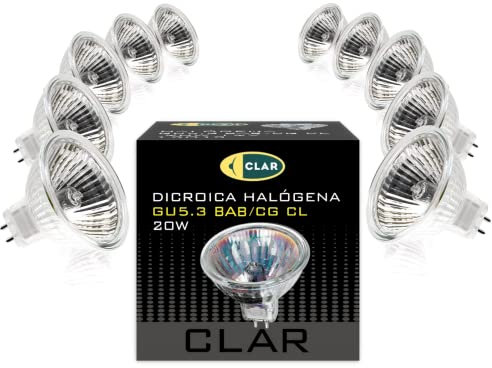 CLAR - Halogen 12V 20W Leuchtmittel, MR16 GU5.3 Glühbirne, Spot, Steckbirne (10er Pack)