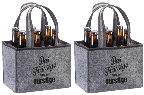 Novaliv 2X Flaschenträger 6 Flaschen Bierträger DAS FLÜSSIGE MUSS INS DURSTIGE Männerhandtasche Filz Herrenhandtasche Bier Flaschentasche 22,5x15x14cm (LxBxH)