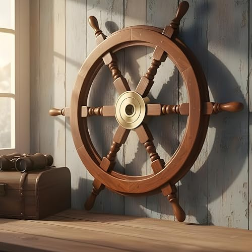 Brainmart Maritimes handgefertigtes Schiffsrad aus Holz für die Wanddekoration zu Hause|Piratenkapitän Boot Schiff Steuerrad zum Aufhängen zur Dekoration|Heimdekoration(Einfach, 18 Zoll)