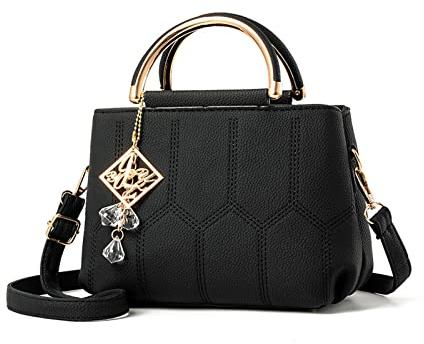 NICOLE & DORIS Handtasche Damen Klein Schultertaschen PU Leder Frauen Umhängetasche Henkeltasche Mini Tasche Damen Kuriertaschen Crossbody Tragentasche mit Anhänger Schwarz