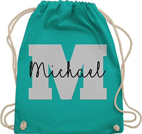 Turnbeutel Rucksack - Anfangsbuchstaben Name I Persönliches Geschenk Personalisiert mit Namen bedrucken I Initialen I Custom Buchstabe I Wunschname - Unisize - Türkis - schulkind beutel buchstaben