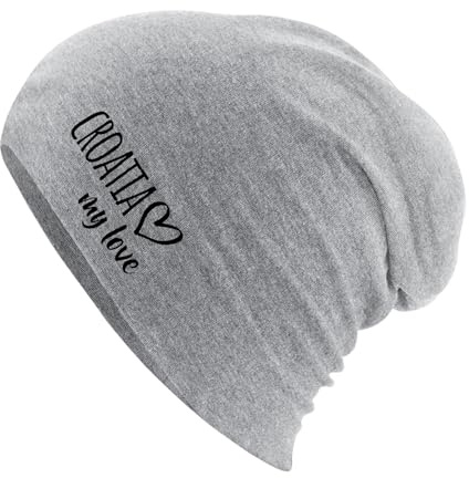 Huuraa Slouch Beanie Croatia My Love Geschenk | Erwachsenen Wintermütze Baumwolle und Elasthan Mütze Geschenkidee doppellagige Baumwollmütze