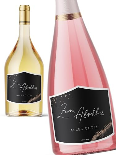 JoliCoon Flaschenetikett Zum Abschluss alles Gute, 9,3x7cm | Strukturiertes Perlmuttpapier, selbstklebend, zuverlässige Haftung, für Wein-, Sekt-, Prosecco- und Geschenkflaschen