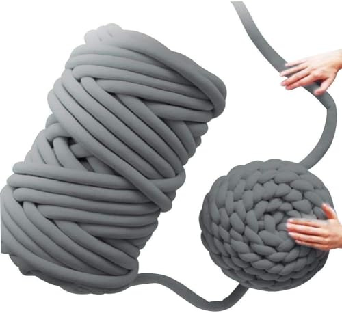 RZXBB Armstricken Wolle 500g, Wolle Zum Stricken,Riesenwolle Handgestricktes Wollgarn, Länge Ca 25M,DIY Klobiges Dicke Wolle Garn Decke Für Riese Klobig Sticken Werfen Sofa Decke Blanket (Grau)