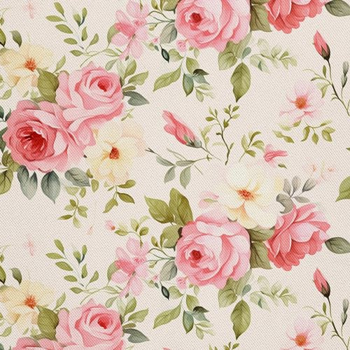 HEKO PANELS Stoff Oxford Wasserdichte Meterware Canvas-Stoff Polyester Nähstoff Dekostoffe Handwerken Wasserabweisend Blickdicht Rosen Blumen Aquarell Wasserfarbe 1 Meter 155 x 100 cm DX2582