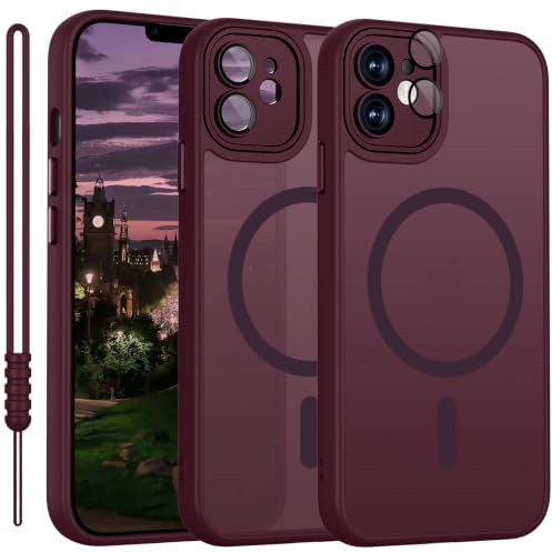 YUANDMI für iPhone 12 Hülle kompatibel mit MagSafe Dunkel Rot | Handyhülle für iPhone 12 Magnetisch Matte Touch Kameraschutz, rutschfest Kratzfest Schutz Stoßfest
