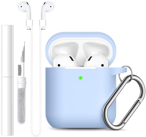 Lerobo Funda para Airpod, con kit de limpieza y correa magnética, cordón deportivo antipérdida, funda suave compatible con Apple AirPods de 2ª generación de 1ª generación, color lila