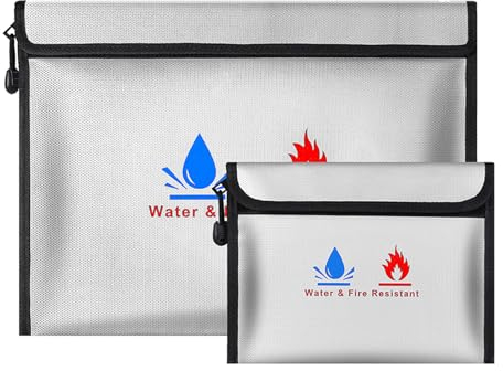 NGCG Feuerfeste Dokumententasche, wasserdicht, feuerfest, Geldtasche, Dateitasche mit Dokumentenaufbewahrung, Organizer-Tasche für Reisen, Dateitasche für Büro und Schule, horizontal, Grau