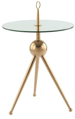 Qiyano Beistelltisch rund 100% Edelstahl Glas Dreibein Tripod mit Tragering tragbar filigran zweifärbig modern Design Ablage Wohnzimmer Couch Flur Nachttisch Blumen Höhe: 70 cm Farbe: Roségold/Klar