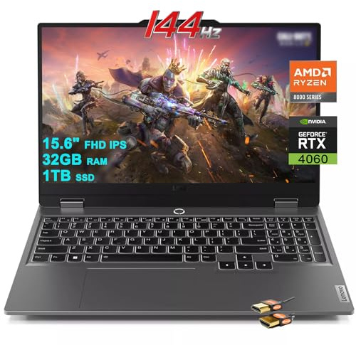 Lenovo LOQ - Laptop para juegos de 15.6 pulgadas FHD IPS 144Hz AMD Zen4 Octa-core Ryzen 7 8845HS (Beat i7-12700H) 32GB RAM 1TB SSD GeForce RTX 4060 8GB gráfico retroiluminado Nahimic Rapid Charge Pro