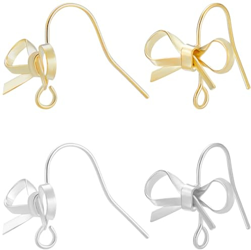 Beebeecraft 20 Pz Orecchini A Bottone Bowknot Orecchini A Bottone con Fiocco Placcati in Oro 14K e Argento Sterlina A in Risultati con Passante per Creazione di Gioielli