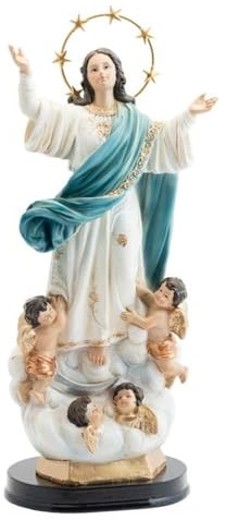 Virgen Inmaculada Concepción Figura 30 cm. Escultura ángeles Corona Metal