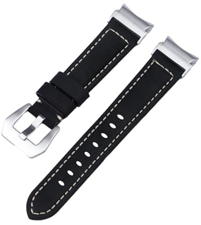 20mm Läderband med snabb passform för Samsung Galaxy Watch 6 5 4 40 44mm klocka 5 pro 45mm för 6/4 classic 43 47mm 42 46mm Klockarmband,Svart Silver,för klocka 4 40 44mm