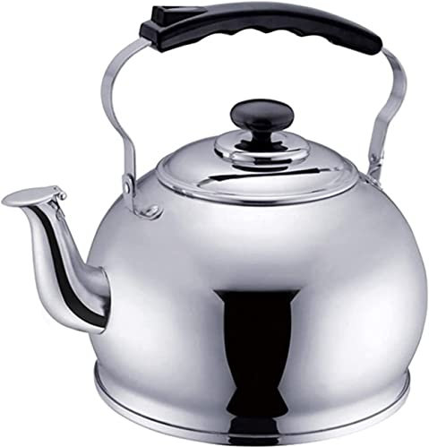 CAFIEDR Teekanne für Herdplatte, Pfeifteekessel, Teekessel aus Edelstahl 304 mit ergonomischem Griff, Kaffeekessel, geeignet für Verschiedene Herdplatten, Teekessel (Silber, 5 l)