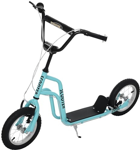HOMCOM Patinete para Niños de +5 Años Patinete Infantil con Manillar Ajustable en Altura Doble Freno y Estructura de Acero Carga 100 kg para Adolescentes 120x58x75-80 cm Azul