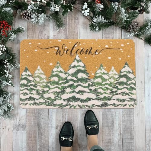 Fußmatte für den Innen- und Außenbereich, Motiv: Weihnachtsbäume, Schneeflocke, rutschfest, Kokosfaser, 43,2 x 73,2 cm